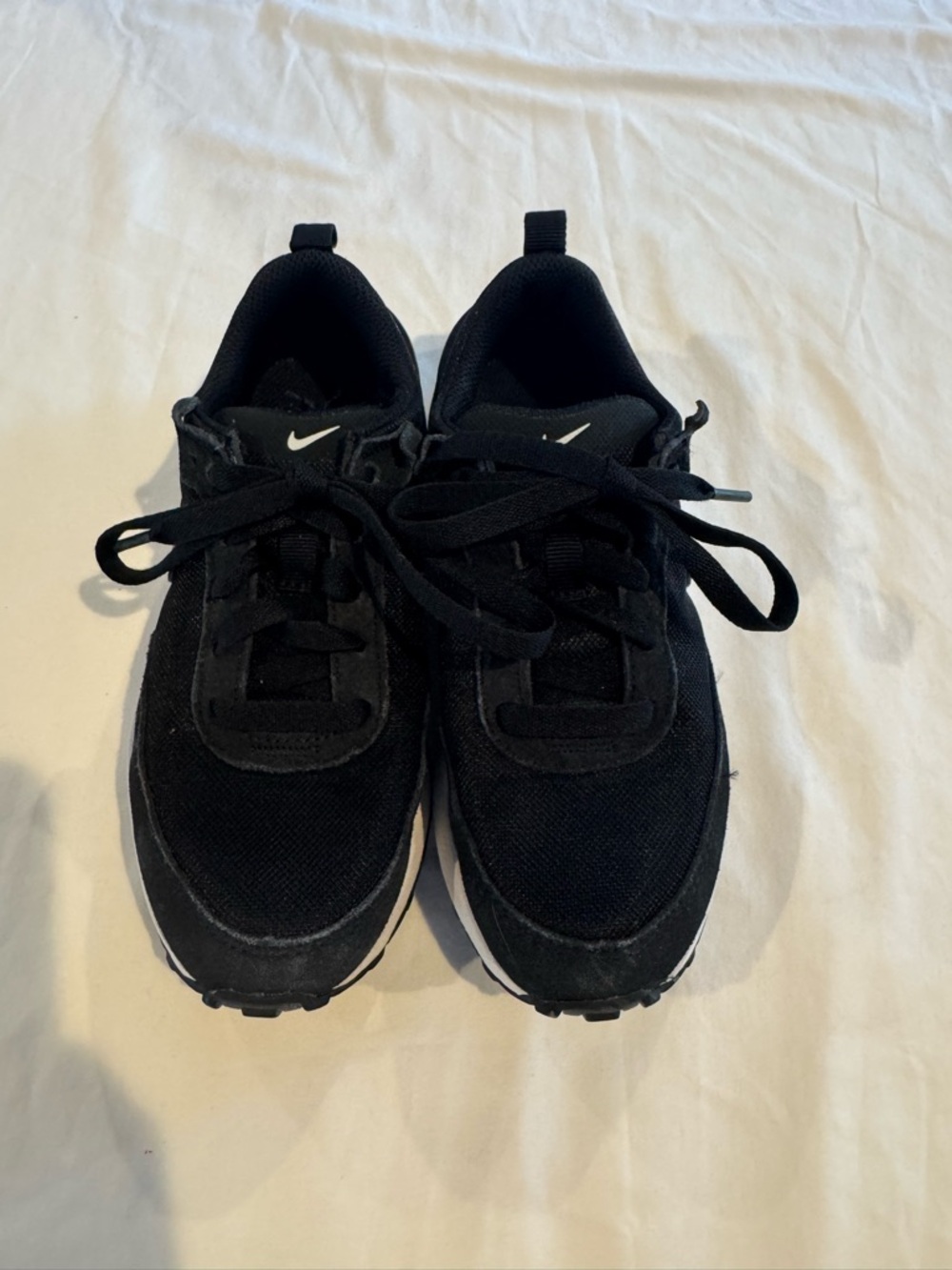 Black Nike Black Kids Lace-Up Waffle Sneakers with White Accents in Size 1Y